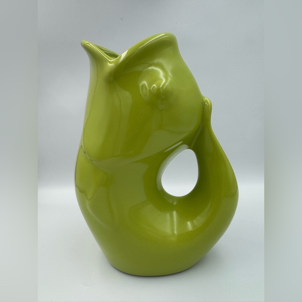 GurglePot Fish Pitcher 42oz 9.5" Kiwi Green 2006 Ceramic Vase Jug